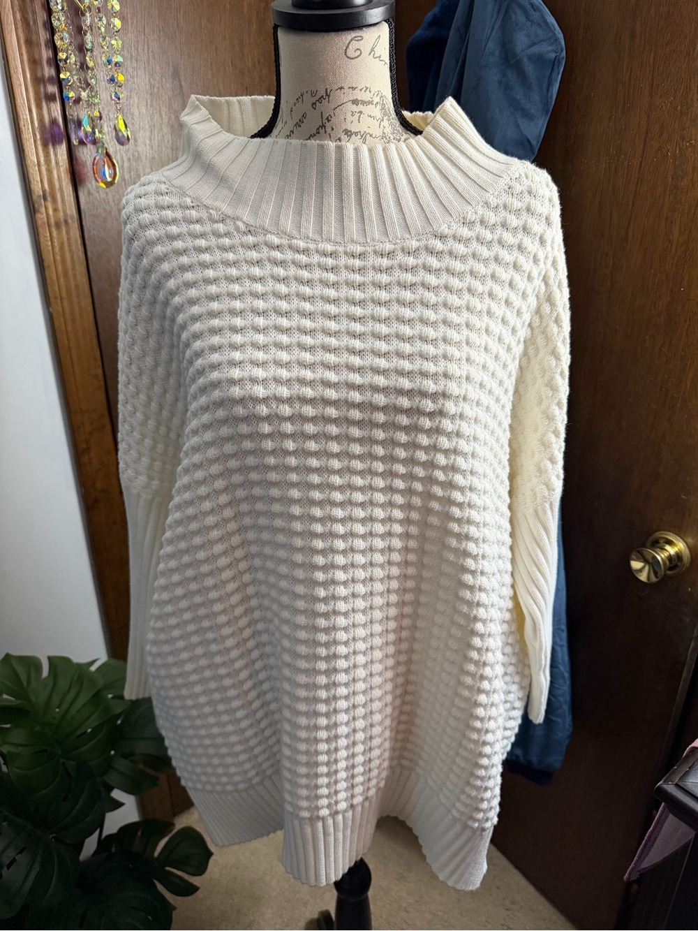 French Connection Cream Waffle-Knit Cowl Sweater
